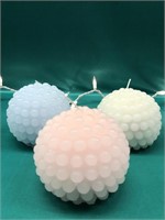 I WHITE, BLUE AND PINK LARGE LED KNOB BALL CANDLES