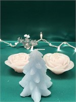 PINK LED ROSES AND BLUE LED CHRISTMAS TREE CANDLES