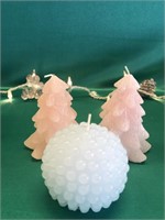 BLUE KNOB BALL AND PINK LED CHRISTMAS TREE CANDLES