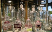 Shelf Lot. Apothecary Bottles, Vases, Bohemian