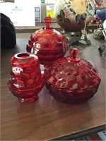 Ruby Covered Dishes & Fairy Lamp