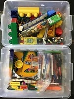 Crayons, Plastic Blocks, 2 Totes