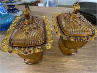2 Amber Covered Dishes