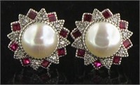 Gorgeous Pearl & Ruby Designer Earrings