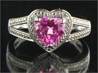 Beautiful Pink Topaz & Diamond Accent Heart Ring