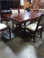 Double pedestal dining table 6 chairs 1 leaf