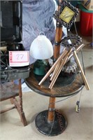lampstand, table lamp, VCR recorder, wind chimes,