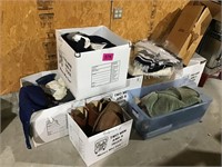 8 Boxes of Assorted Clothing, Towels, Boots