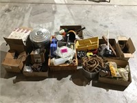 11 Boxes-Rope Bolts, Metal Cans, Shop Light