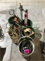 5 Buckets-Cords, Rope, Hardware, Fireplace Tools