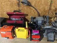 3 Battery Chargers, Bench Grinder, Skilsaw,