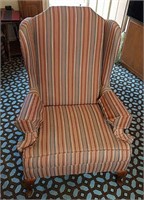 Wing Back Chair, Brown with Green Stripes,