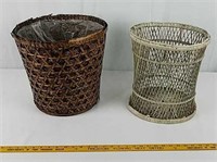2 Wicker Trash Cans, 1 Brown approx. 13 in tall,