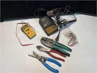 Pros kit soldering iron, wire strippers, ideal