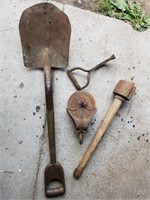 Shovel, vintage pulley, Bail hook, club