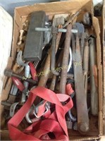 Flat of misc. Tools and ratchet strap