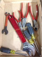 Flat w/ Crescent wrench, pliers, screwdrivers