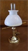 Brass & Glass Table Lamp Hobnail Milk Glass Shade