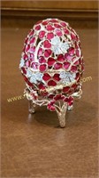 Enameled & Jeweled Faberge Style Egg w Stand