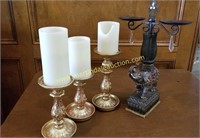Decorative Battery Op Candles w Stand & Elephant