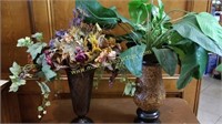 2 Metal Vases w Faux Floral Decor