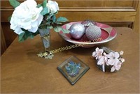 Decor Lot - Brass & Glass Vase, Ceramic Bowl,