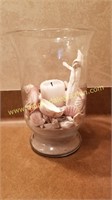 Large Glass Container w Candle & Seashells
