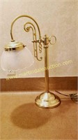 Brass Desk Lamp w Glass Shade