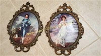 2) Vintage Print Wall Plaques, Under Glass
