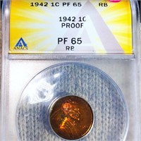 1942 Lincoln Wheat Penny ANACS - PF 65 RB