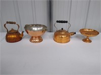 2 Copper Tea Pots, Colander, and Dish