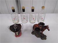 4 Pendleton Whiskey Bottles, Cow & Horse Decor
