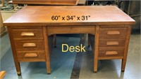 Double Pedestal Wood Desk (needs refinishing)