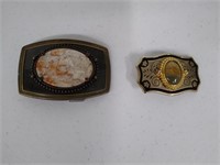 2 Belt Buckles with Stone Inlays