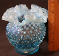 Fenton Blue Opalescent Hobnail Vase
