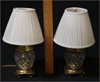 Pair Vintage Glass with Brass Base Lamps - 2pc.