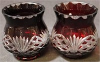 Pair Ruby Cut to Clear Candle Holders - 2pc.