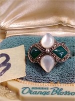 Ladies Maracite sterling ring with stones sz 8