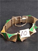 Mexico silver bracelet green enamel 3oz