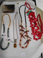 tray hand made necklaces and compact