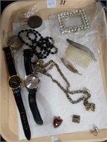 Tray lot of  watches and jewelry