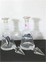 Pair of Crystal decanters w/hand painted Sailfish,