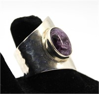 DDD Mid-Century Modern Silver Purple Stone Ring