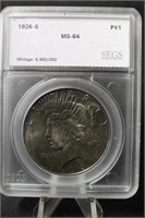 Exquisite Toned RARE 1926-S MS64 Peace Dollar SEG