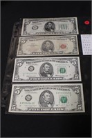 Lot of 4 Various $5 Bank Notes See Pic's