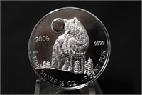 1/2 oz. .9999 Pure Silver Grey Wolf Coin