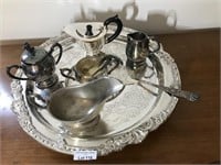 Silver Plated Tray and Dishes