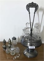 Silver Plated Holder and Crystal Dishes