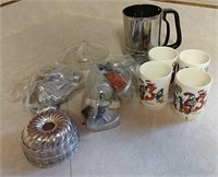 Walt Disney glasses, cookie cutters, sifter