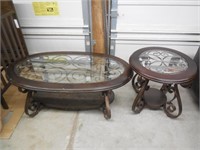 Coffee table & End Table, Wood with Metal Scroll